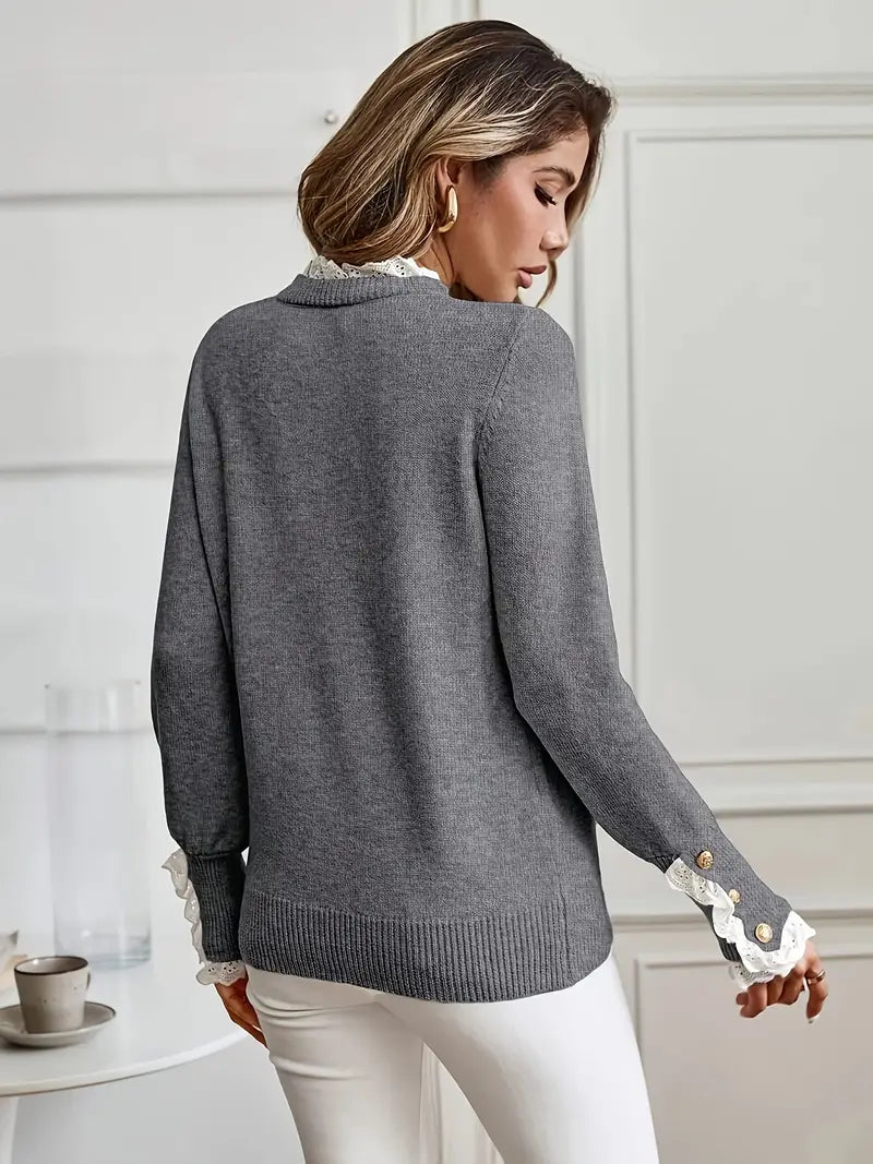 Vandy – Round Neck Ruffled Lace Sweater