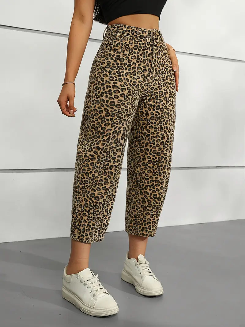 Vexalyn - Leopard Print Cotton Denim Pants