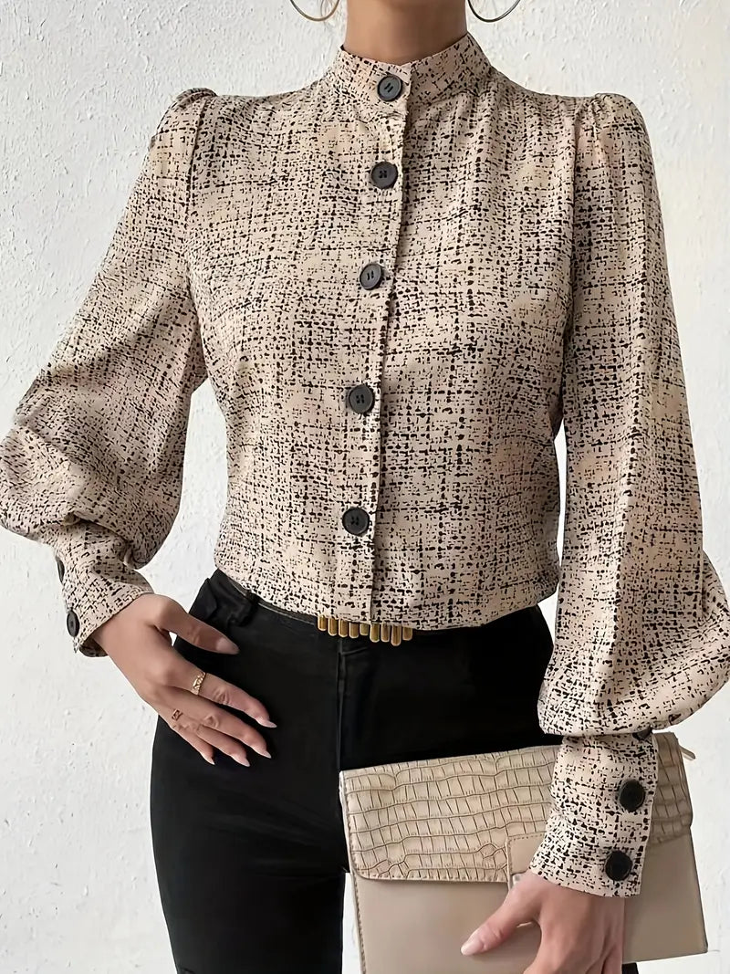 Shadira - Vintage High Collar Long Sleeve Blouse