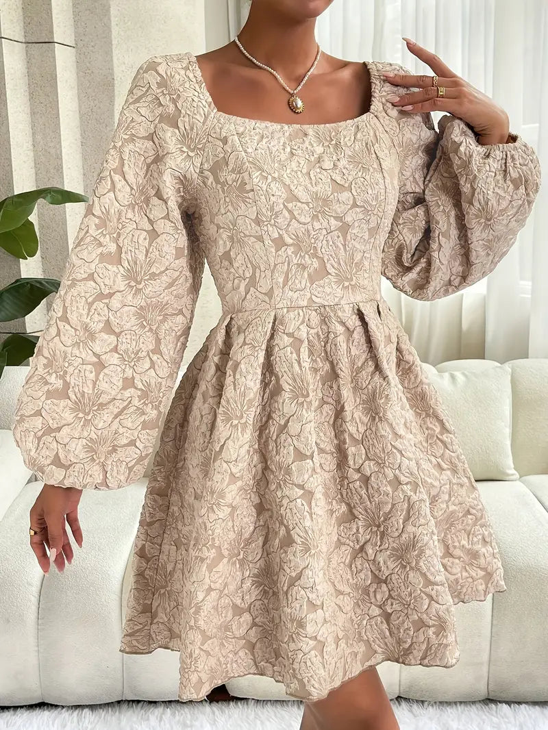 Alia – Floral Embroidered Puff Sleeves Dress