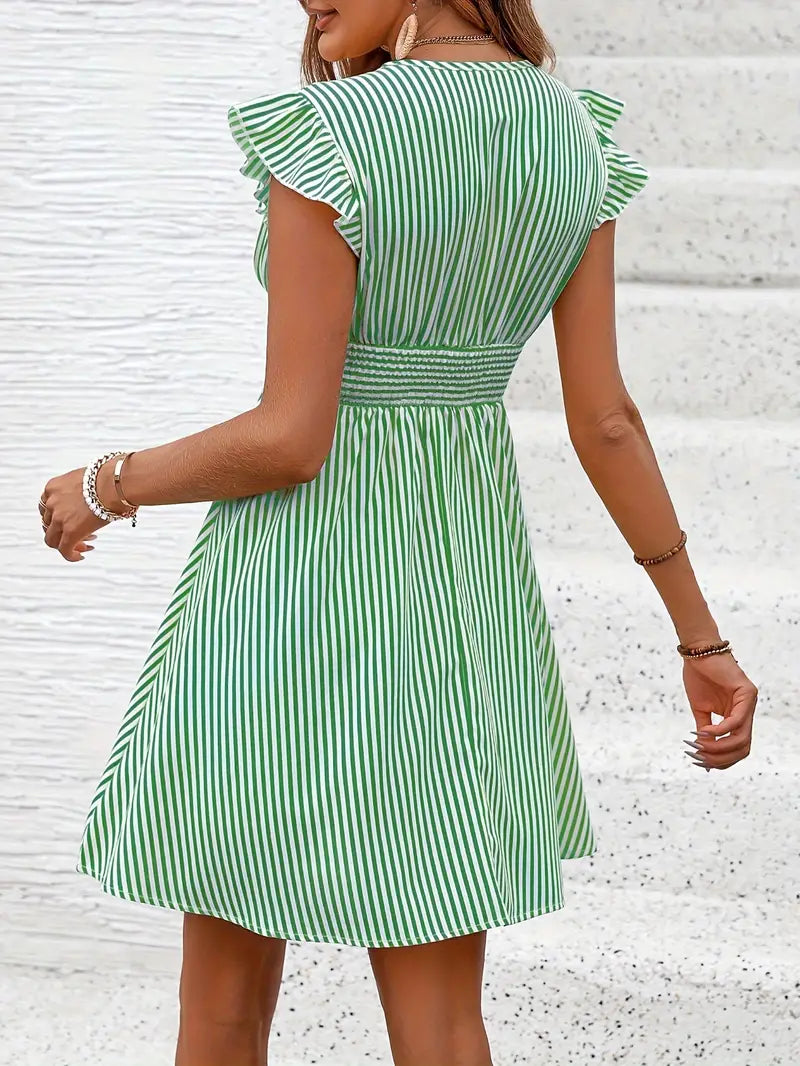Elunica – Mini Dress with Striped Cap Sleeves