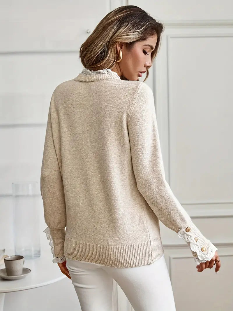 Vandy – Round Neck Ruffled Lace Sweater