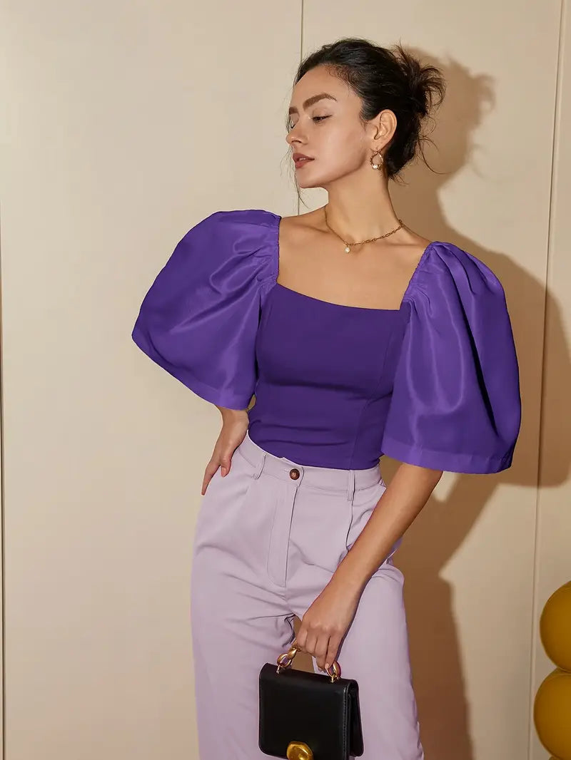 Clara – Stylish Satin Puff Sleeves Blouse