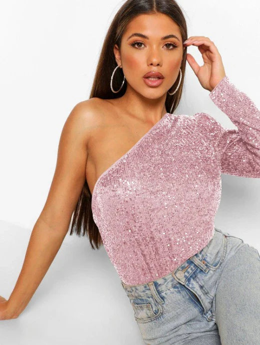 Ballentine – Sequined One-Shoulder Top