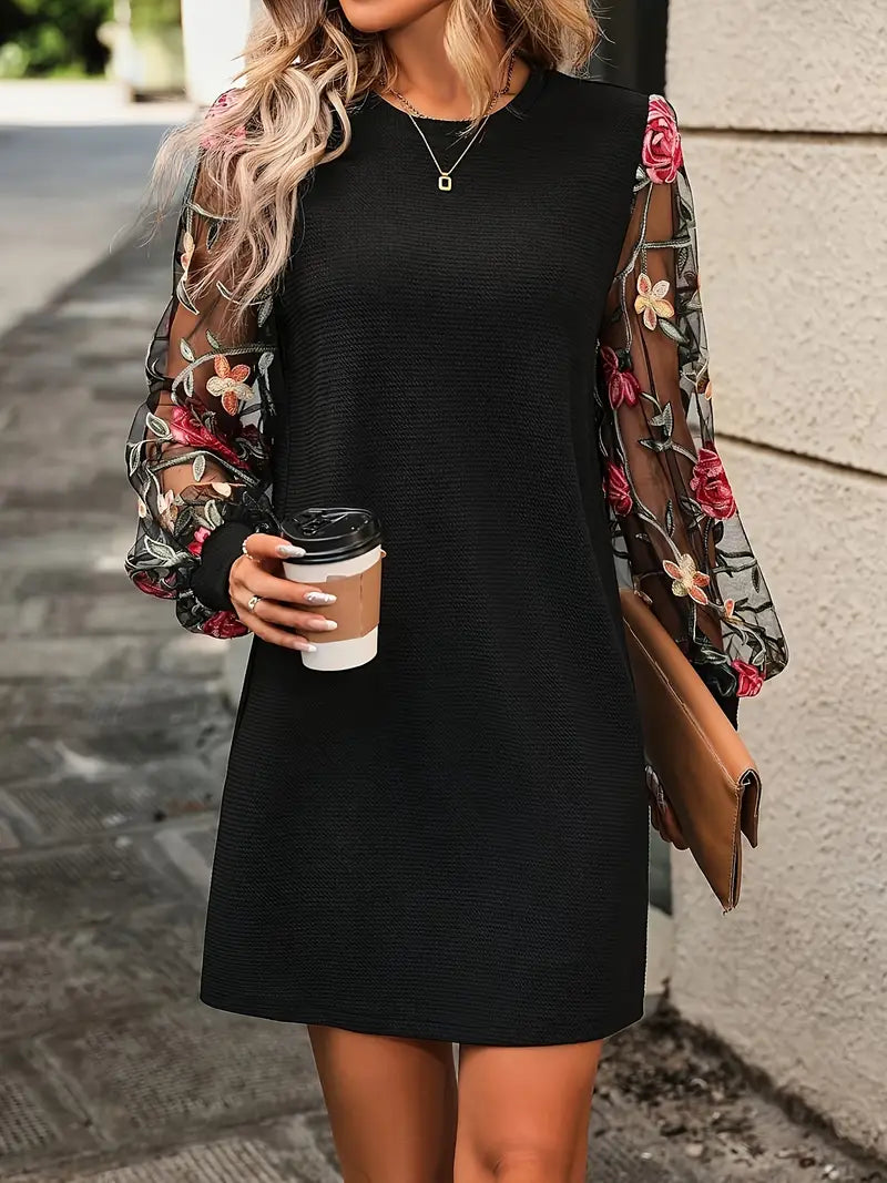 Cecily – Floral Mesh Sleeves Dress