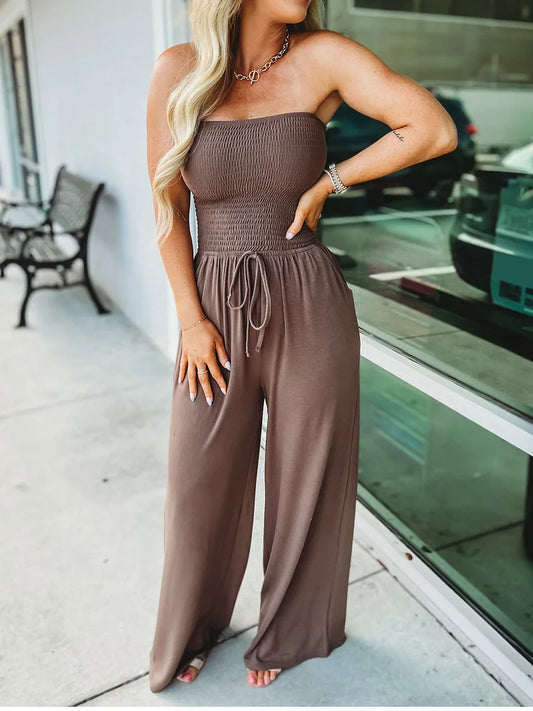 Saicy - Strapless Smocked Jumpsuit