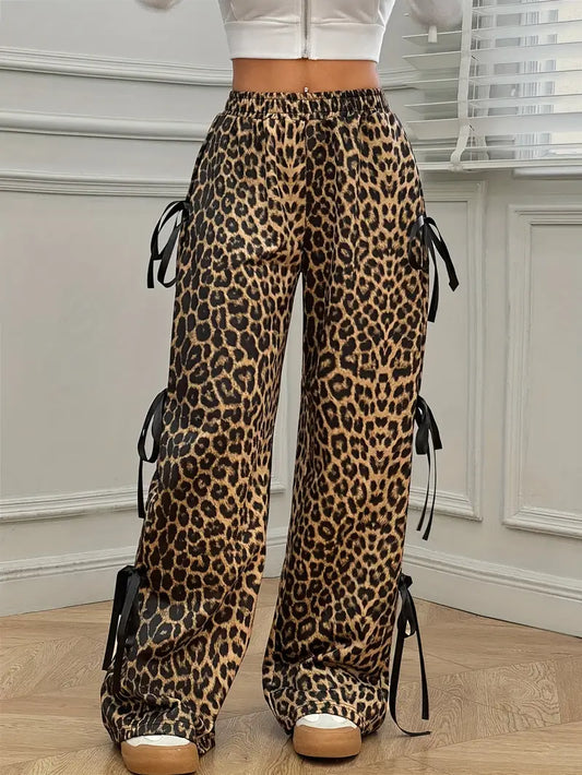 Sorenna - Stylish Leopard Print Wide Leg Trousers