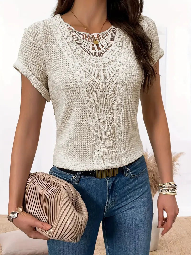 Yzendra – Stylish Crochet Knit Top