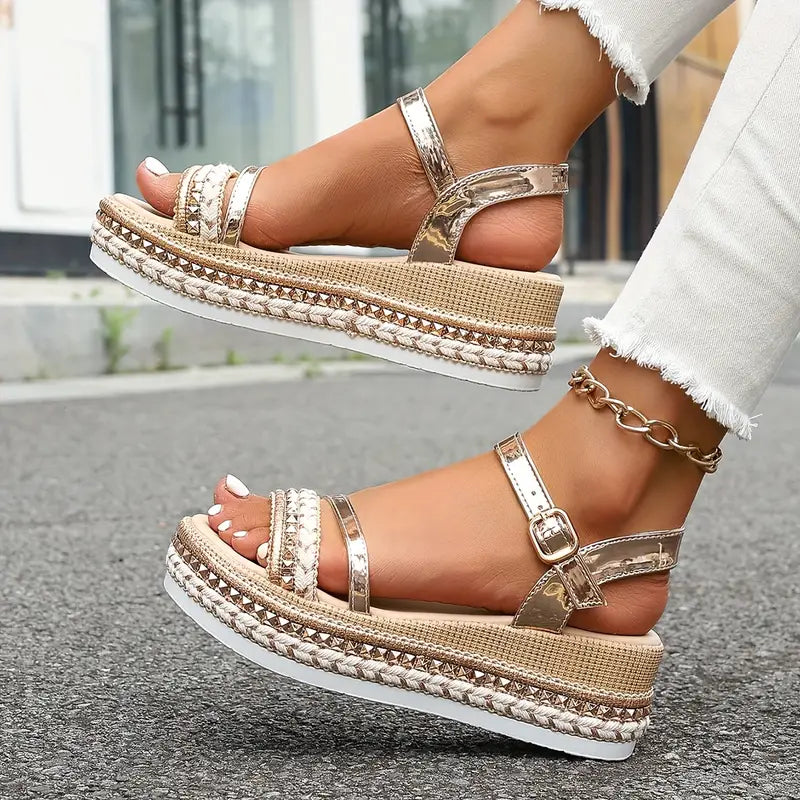 Gene – Metallic Platform Sandals with Braided Strap