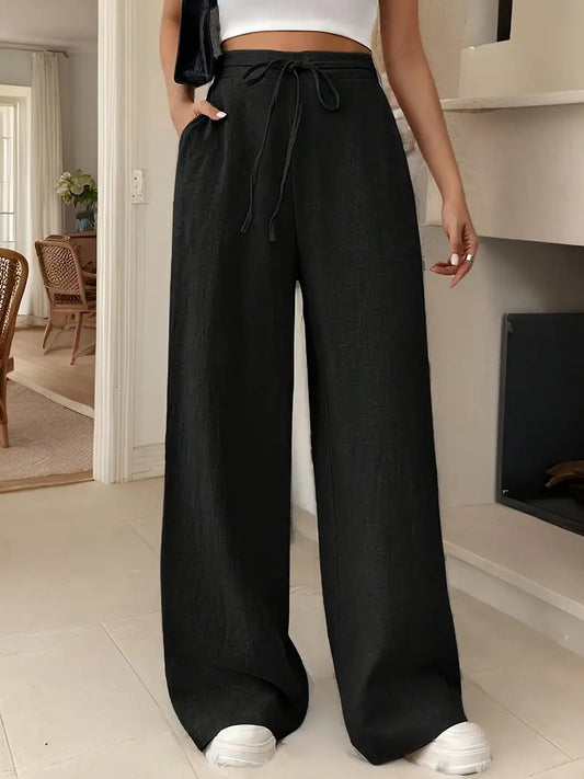 Yara – High-waisted Wide-leg Drawstring Lounge Pants