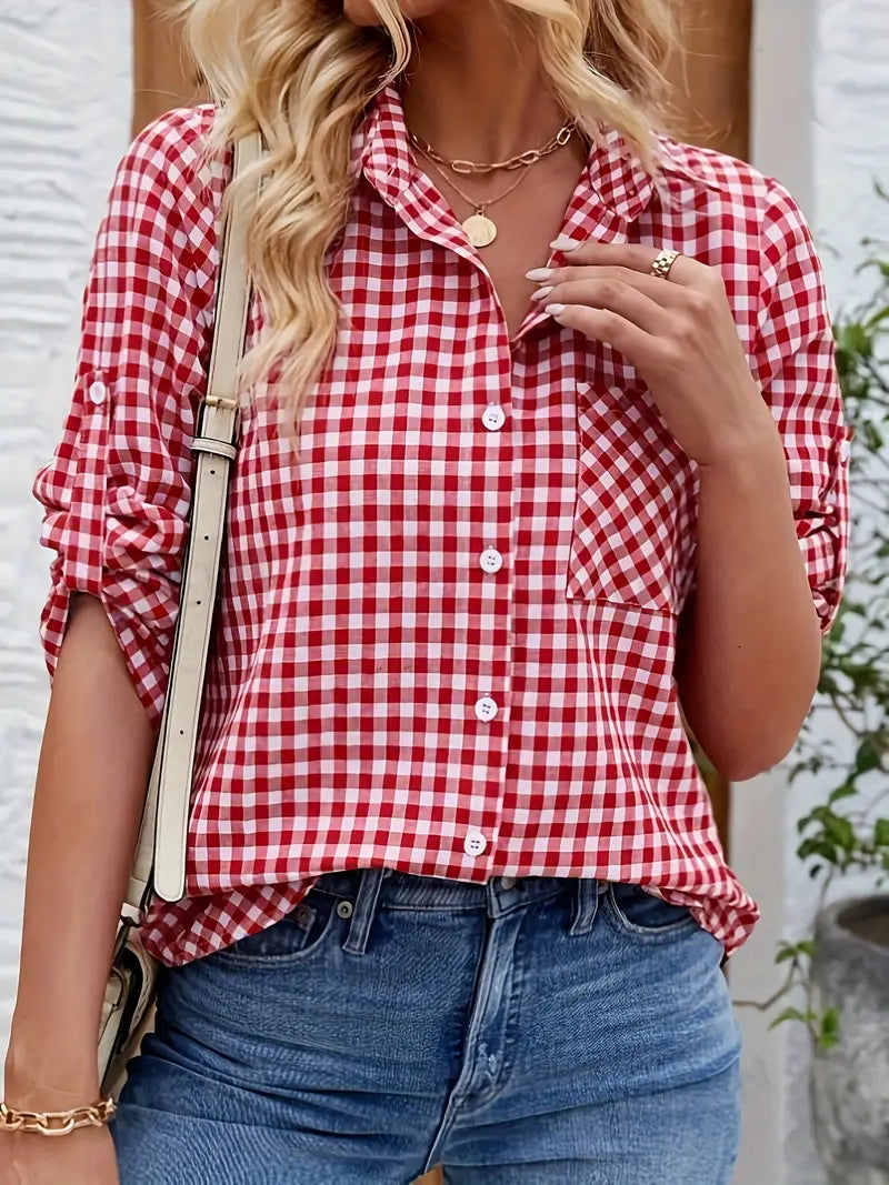 Osalyn – Stylish Red Gingham Blouse
