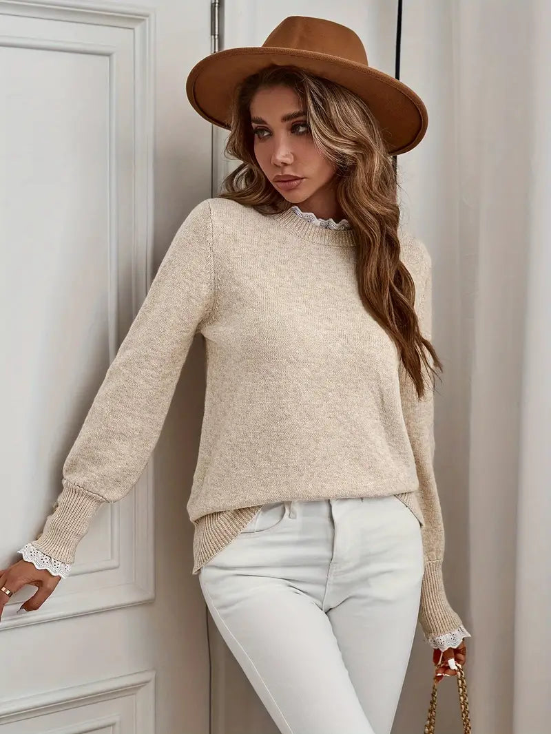 Vandy – Round Neck Ruffled Lace Sweater