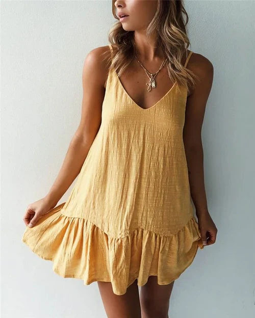 Morris – Cotton Linen Ruffled Hem Mini Dress