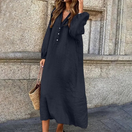 Altaira – Cotton Linen Long Sleeve Maxi Dress