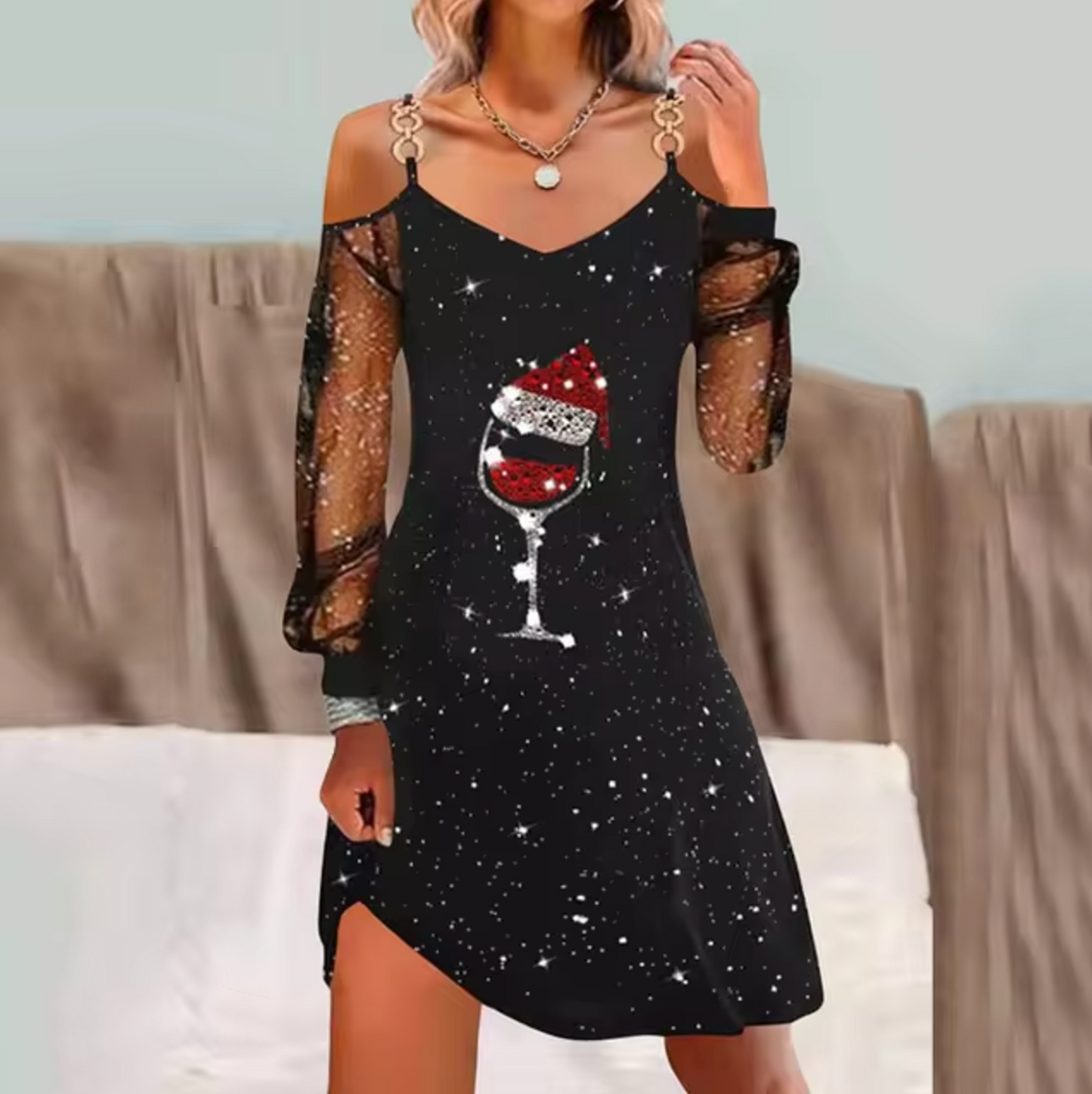 Hillary – Elegant Dress with Mesh Sleeves