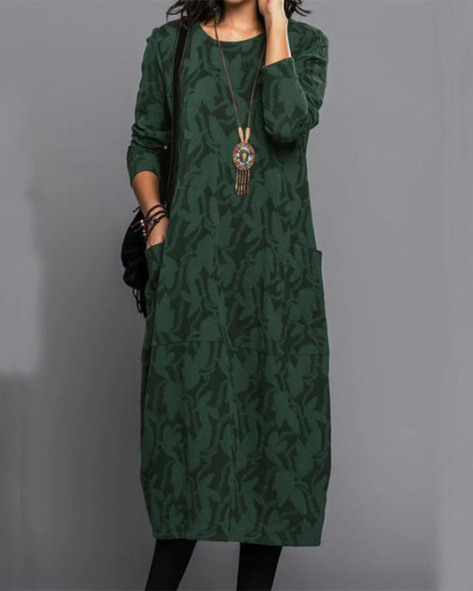 Adel - Pocket dress with long sleeves and print