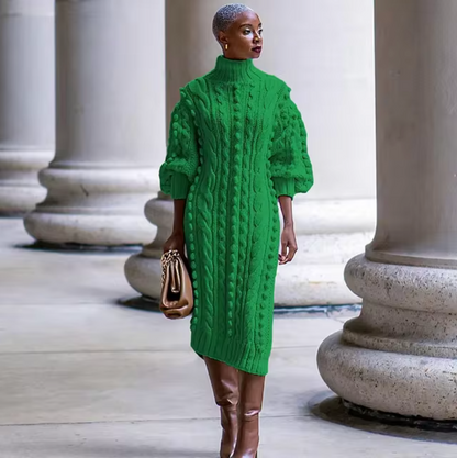 Tasha – Ribbed Turtleneck Midi Dress