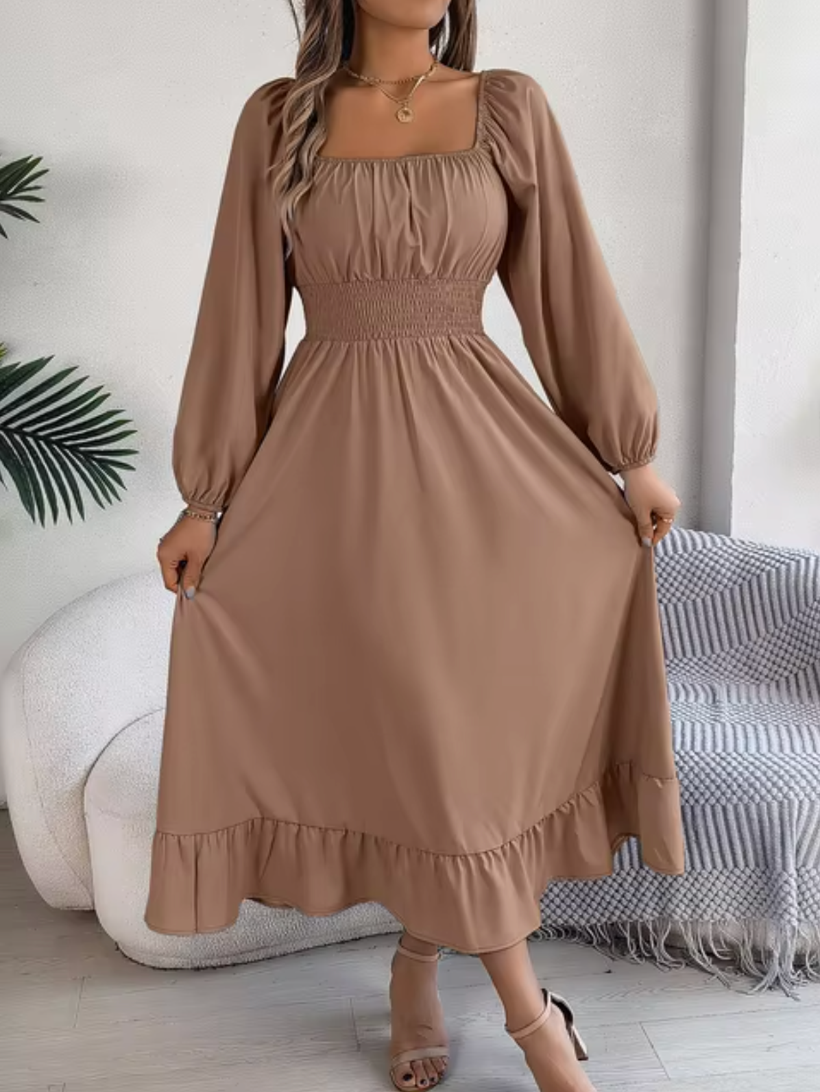Gaia - High Waist Puff Sleeve Dress