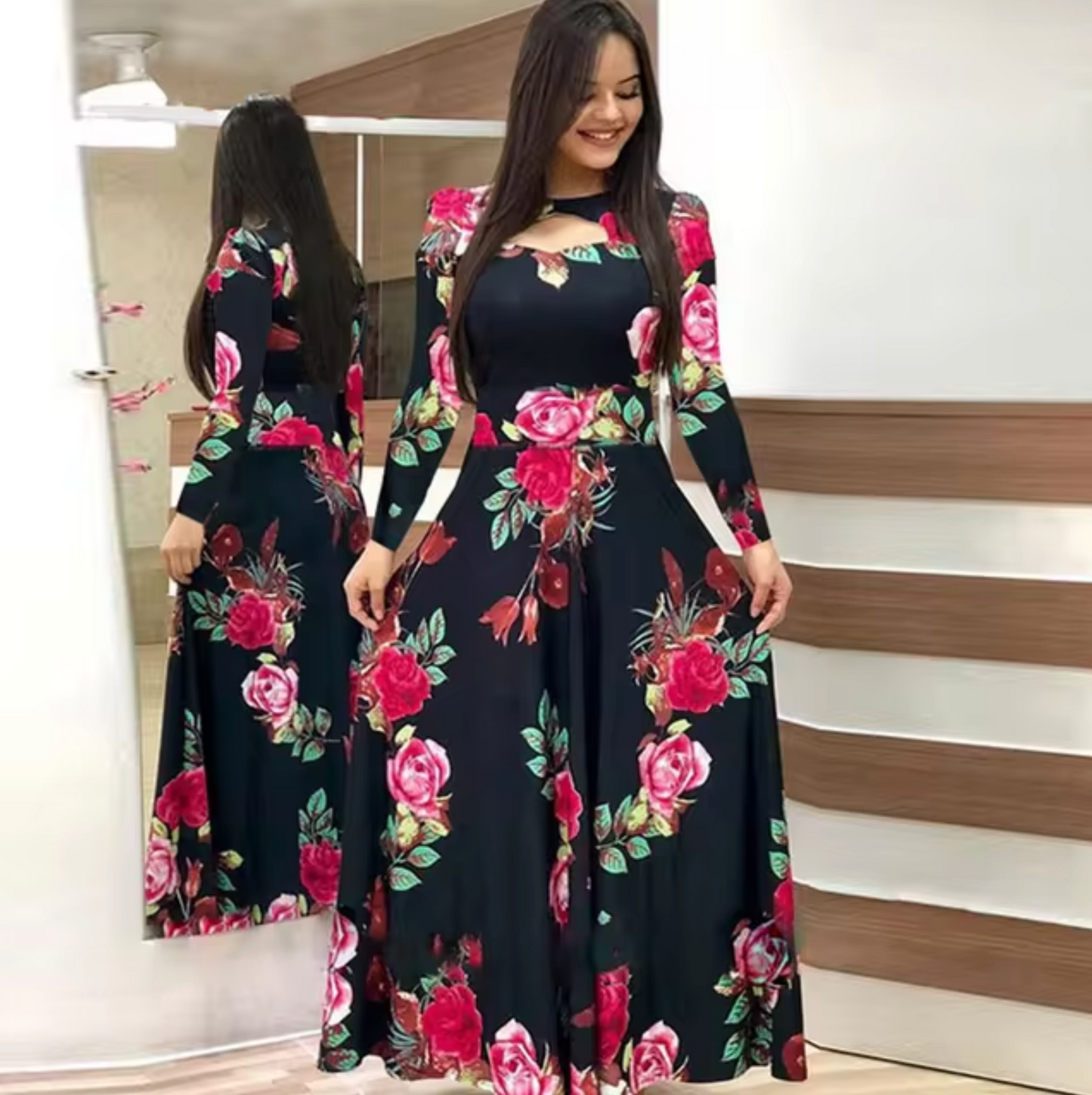Euna - Long Sleeve Floral Maxi Dress