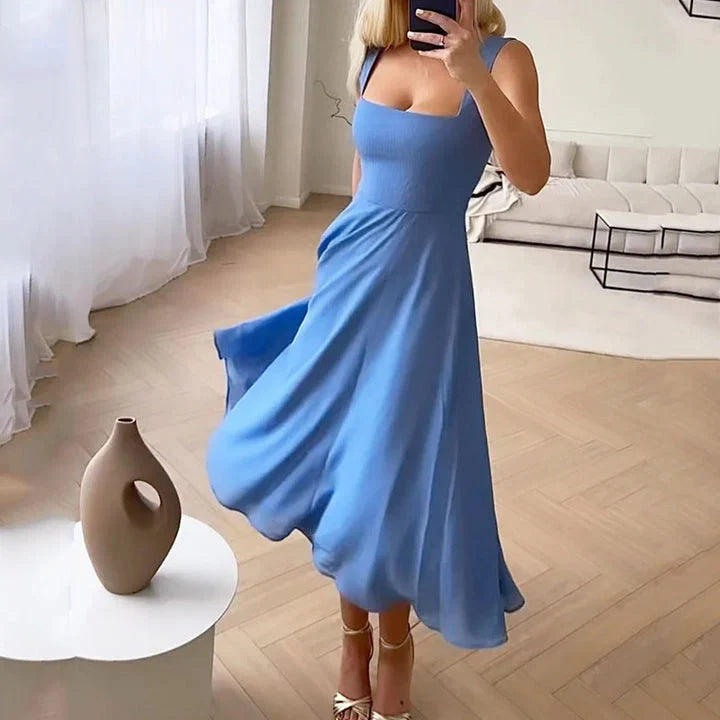 Isabeau – Elegant Square Neck A-line Sleeveless Midi Dress