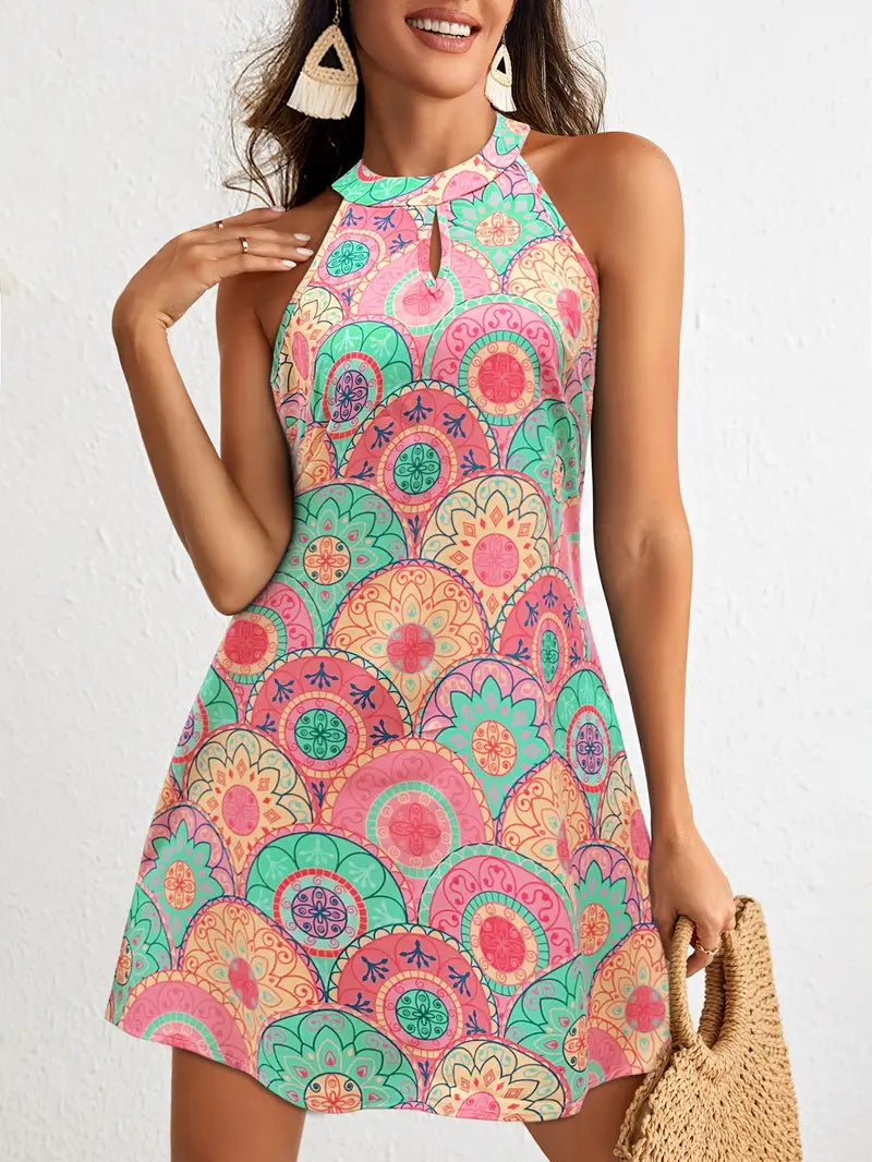 Quincy – Colorful Halter Neck Sleeveless Dress