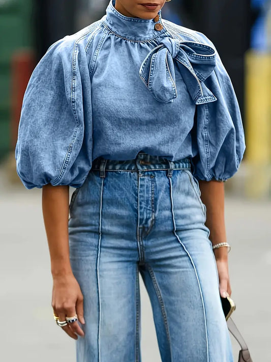 Anthea – Elegant High-Necked Denim Top