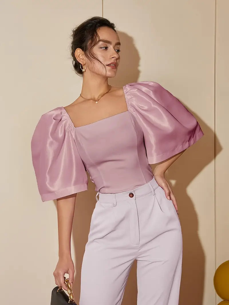 Clara – Stylish Satin Puff Sleeves Blouse
