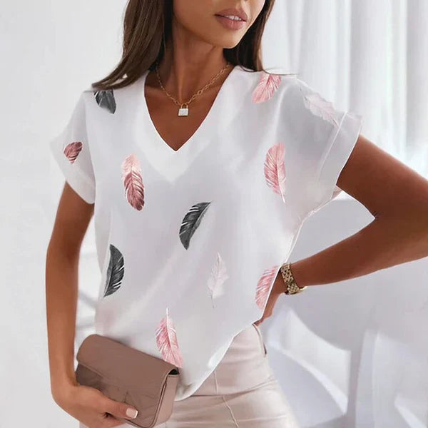 Elisova – Minimalist Printed V-neck Blouse