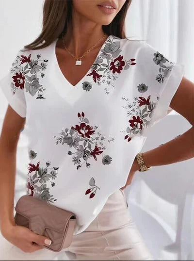Elisova – Minimalist Printed V-neck Blouse