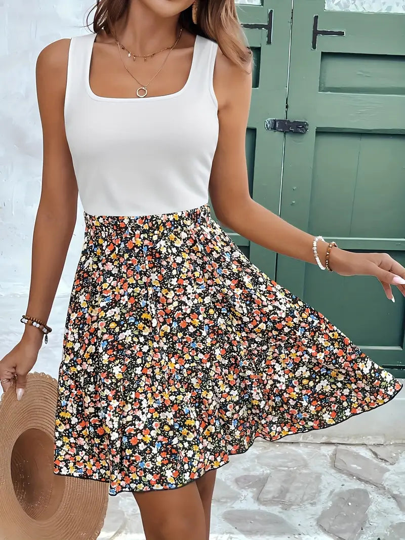 Romilda – Stylish Floral Square Neck Dress