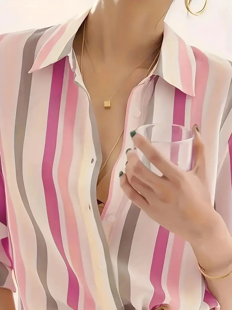 Zyphora – Elegant Striped Blouse with Button Placket