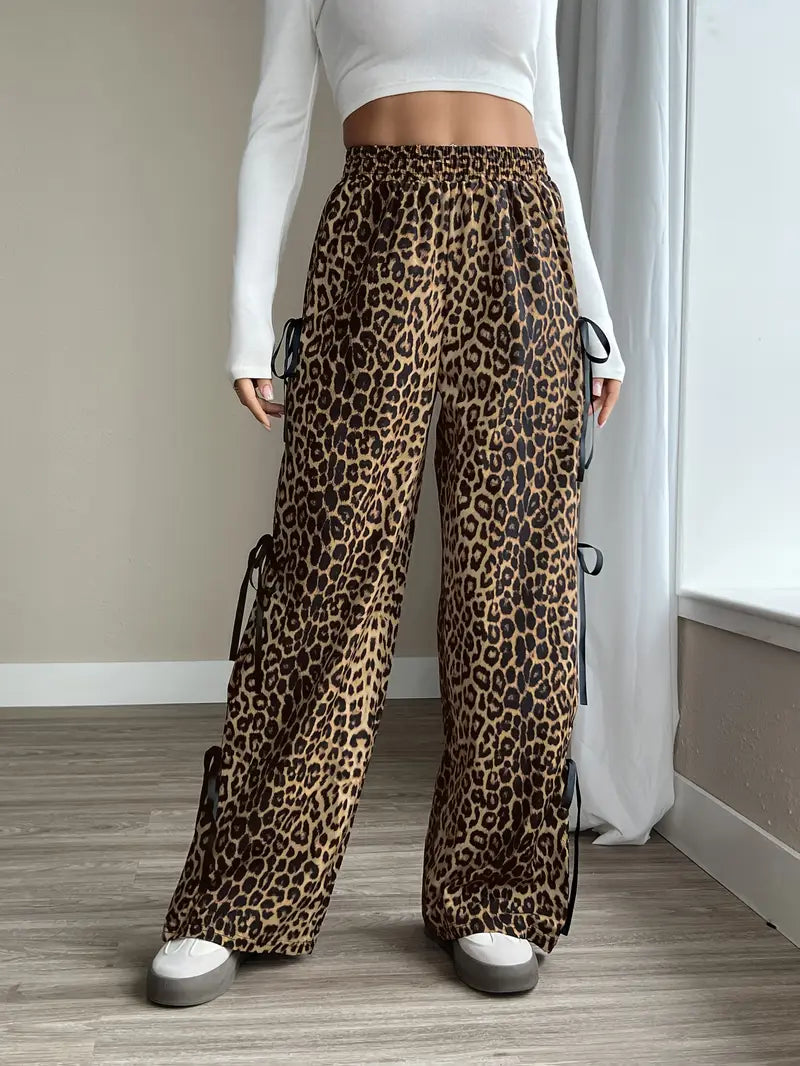 Sorenna - Stylish Leopard Print Wide Leg Trousers