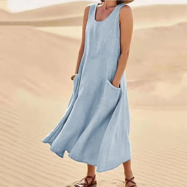 Altishia – Casual Sleeveless Linen Dress with Pockets