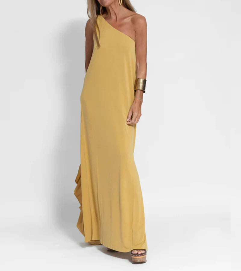 Marigold – Asymmetric One-shoulder Maxi Dress