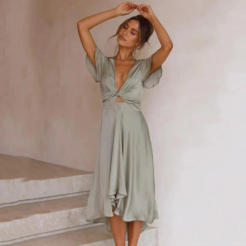 Freesia – Elegant Satin Midi Dress