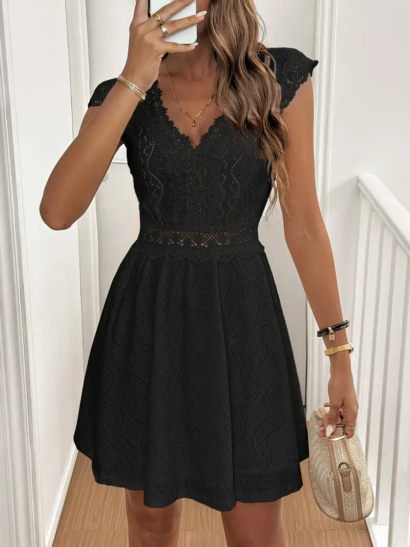 Avenleigh – Women's A-line Dress with Lace Sleeves
