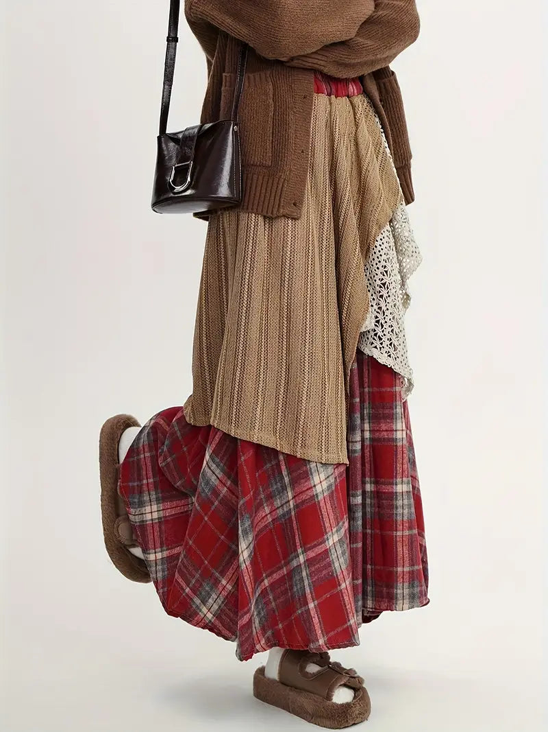 Alva – Checkered Boho Maxi Skirt