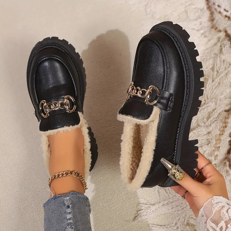 Alesha - Leather Loafers with Fur Lining