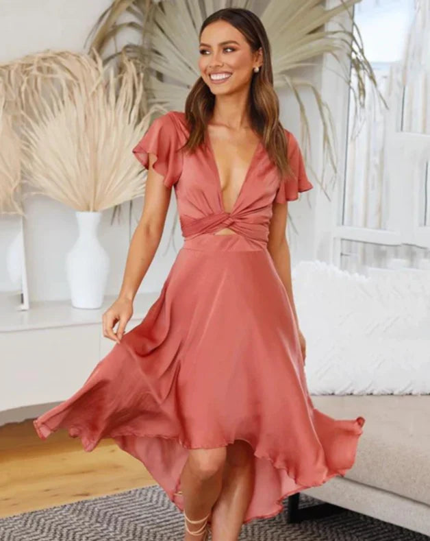 Sacha – Elegant Satin Tie-Front Dress