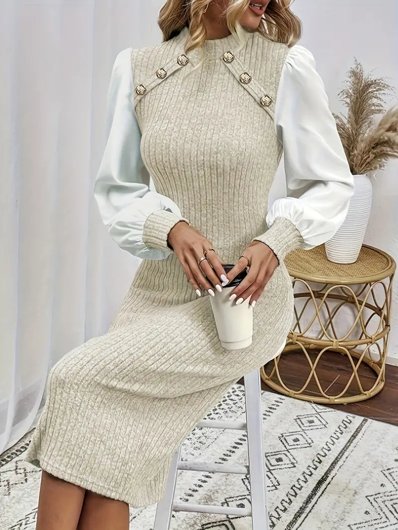 Khalida – Stylish Knitted Satin Sleeves Dress