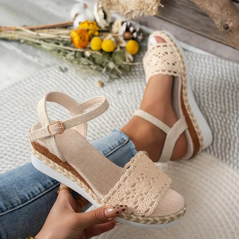Veniza - Boho Crochet Espadrilles Wedge Heel