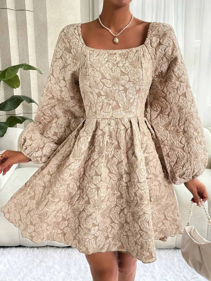 Alia – Floral Embroidered Puff Sleeves Dress