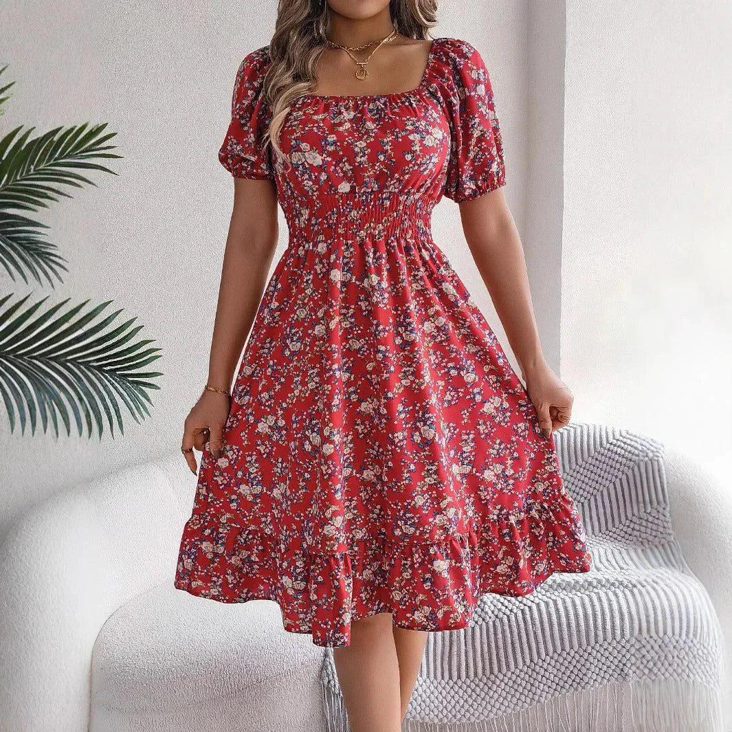 Salvora – Elegant Square Neckline Floral Dress