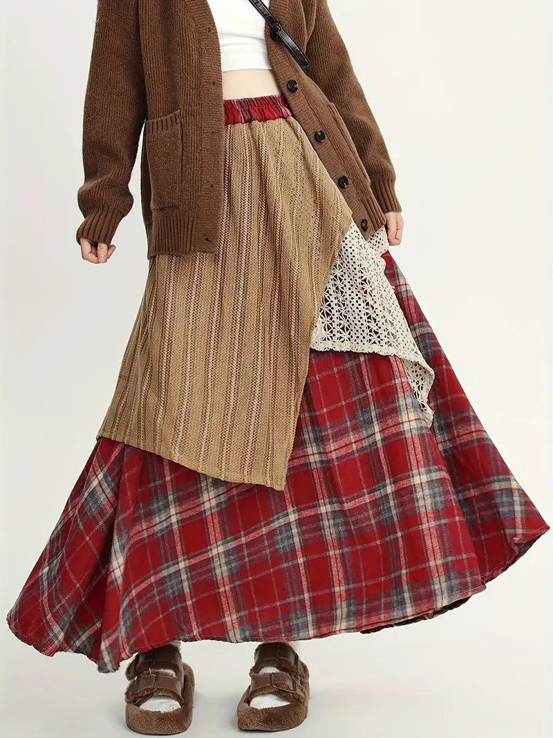 Alva – Checkered Boho Maxi Skirt