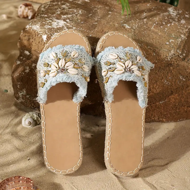 Rositha – Fringe and Shell Embellished Sandals