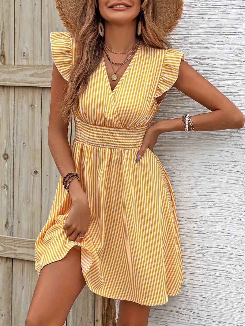 Elunica – Mini Dress with Striped Cap Sleeves