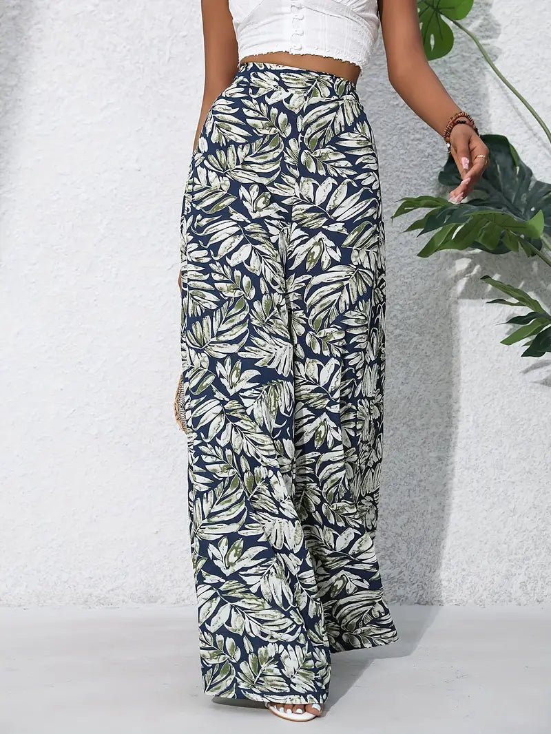 Mariah – High-quality Tropical Print Wide-leg Trousers