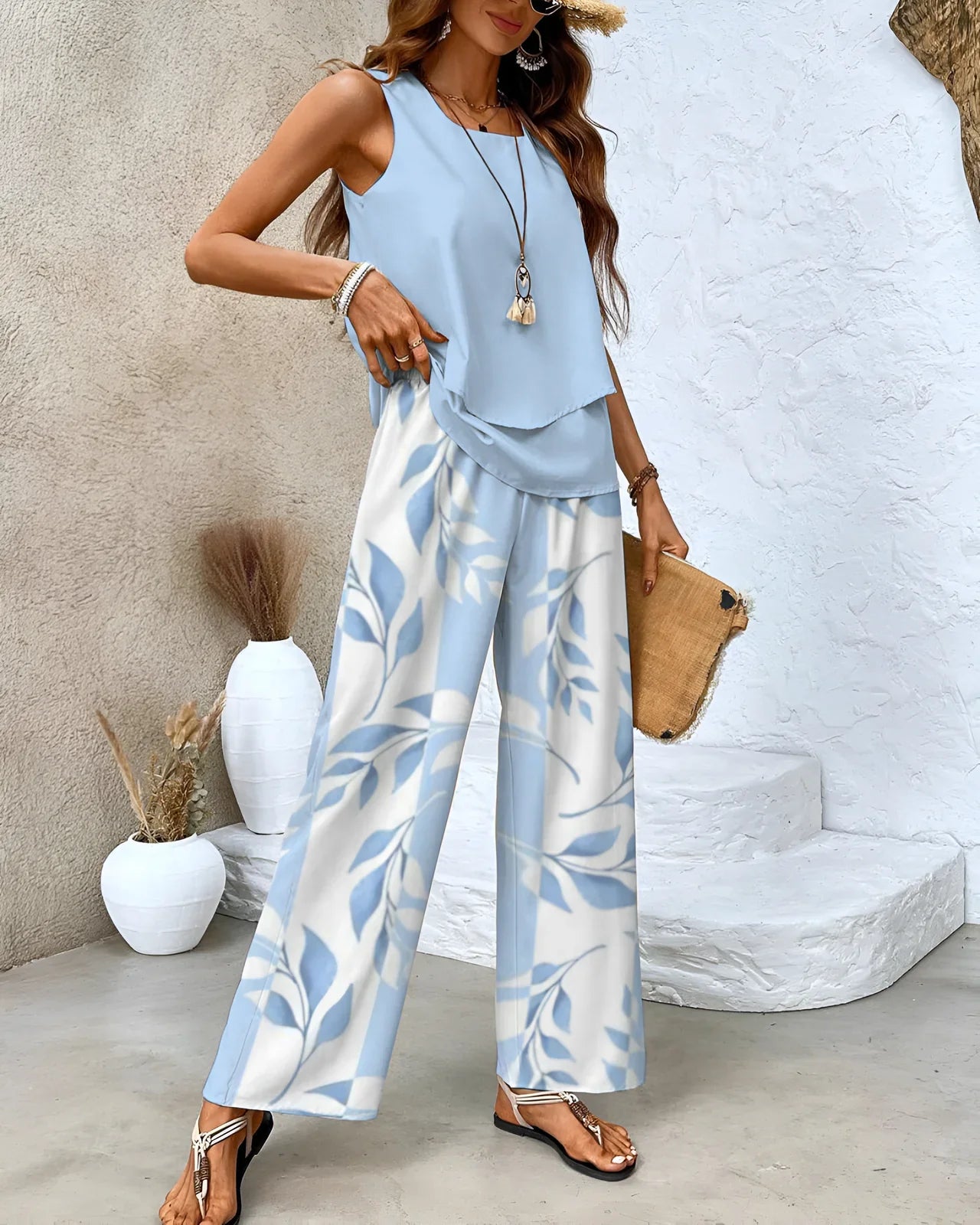 Alora – Elegant Sleeveless Top and Wide-leg Trousers Set