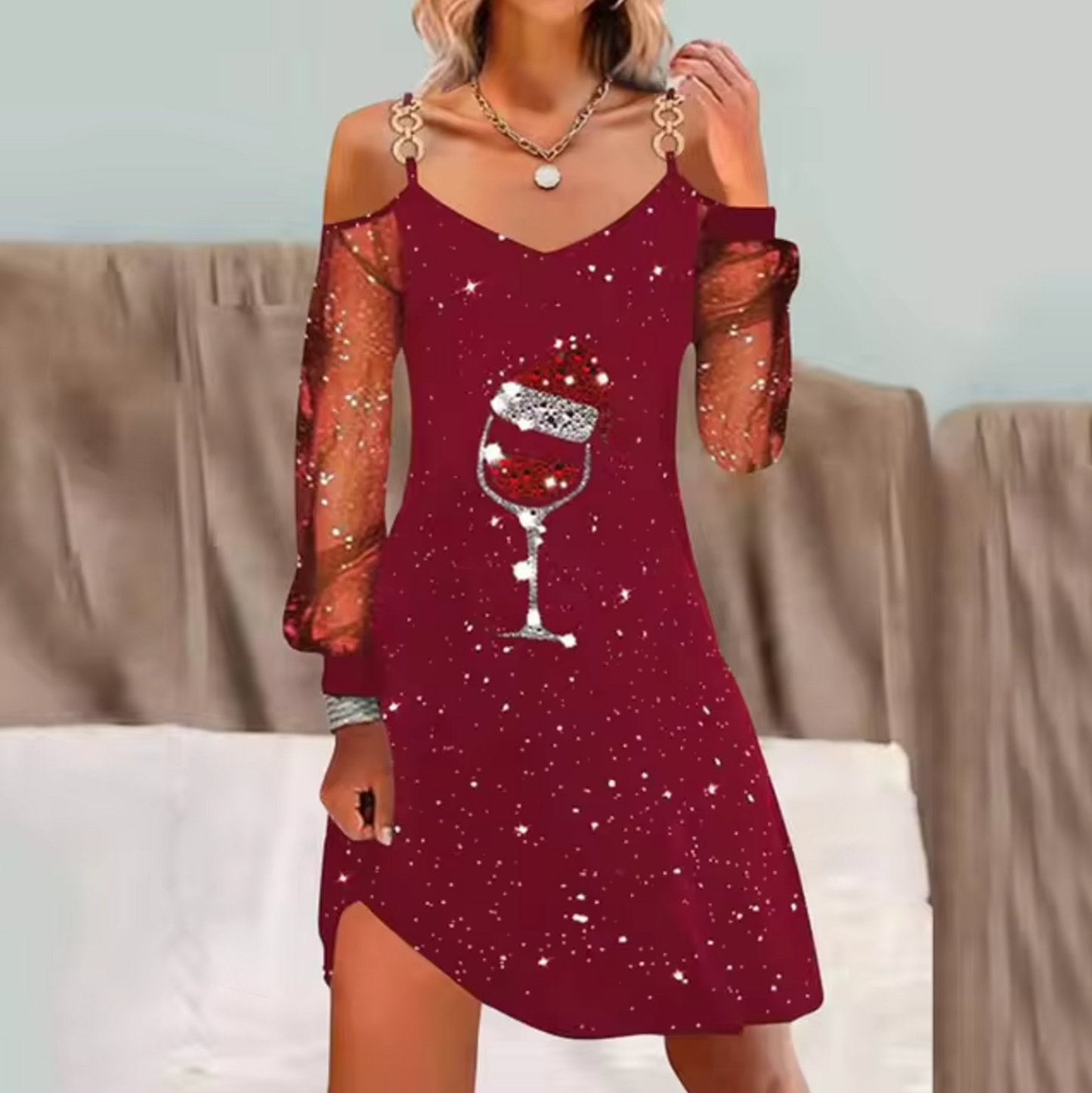 Hillary – Elegant Dress with Mesh Sleeves