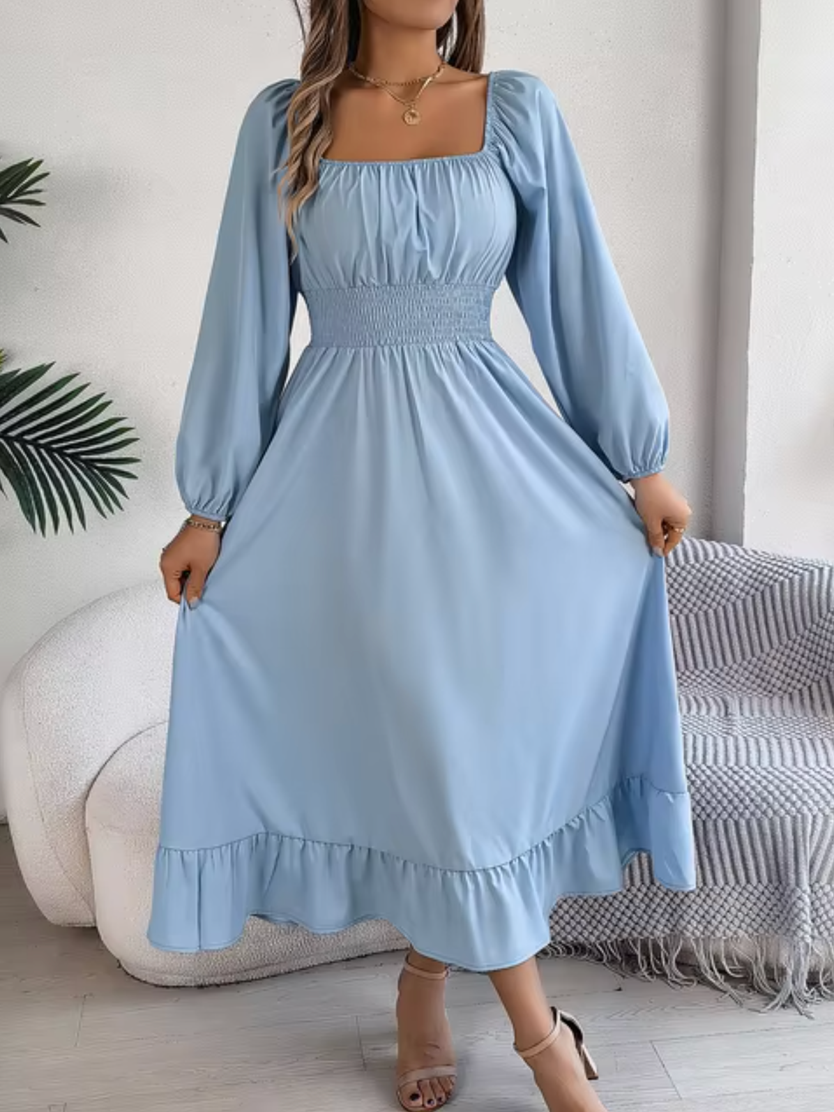 Gaia - High Waist Puff Sleeve Dress
